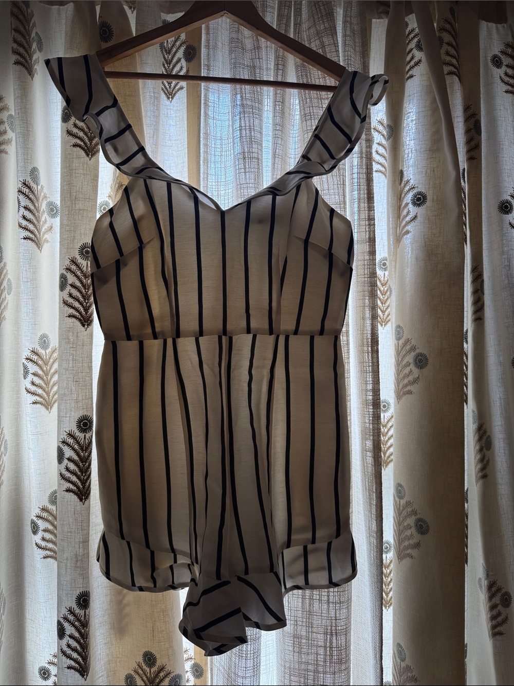 INTERMIX White and Black Striped Ruffled Strap Camisole